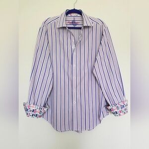 Robert Graham Men's Shirt Button Up Long Sleeve Cotton Multicolor Striped Sz L